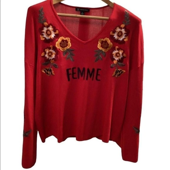 INC Red light sweater flowers embroidered in the front size 1X - Picture 4 of 10